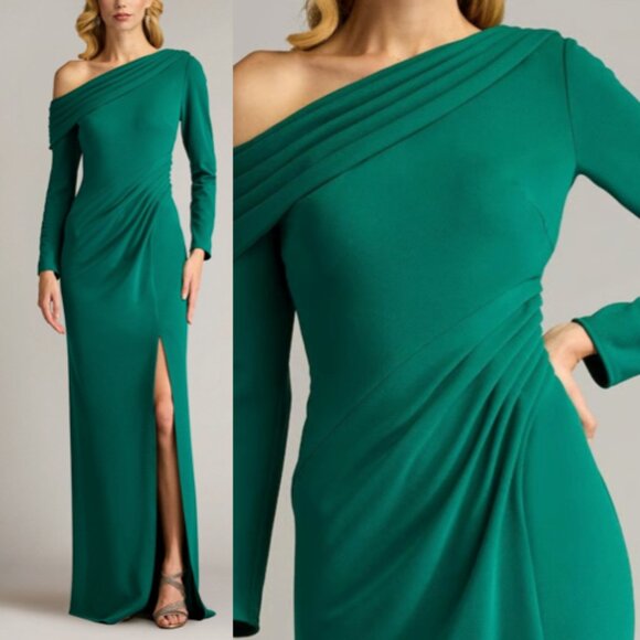 NWT Tadashi Shoji Arison Pleated Draped Gown Dress Green Size XS BOS24638L - Picture 1 of 2